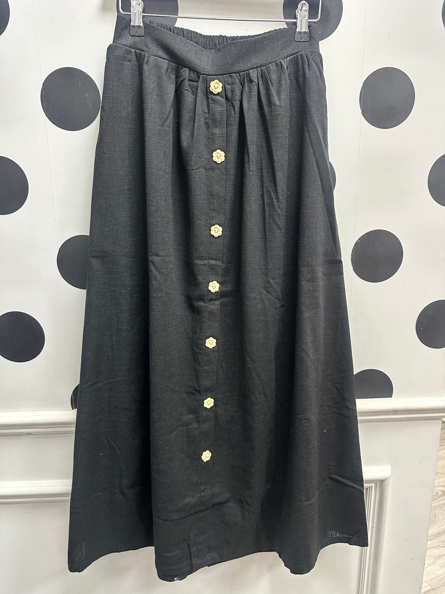 DMB Linen Button Front Maxi Skirt Black