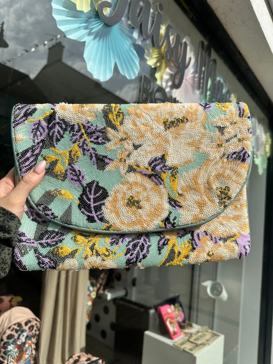 DMB Floral Sequin Clutch Mint