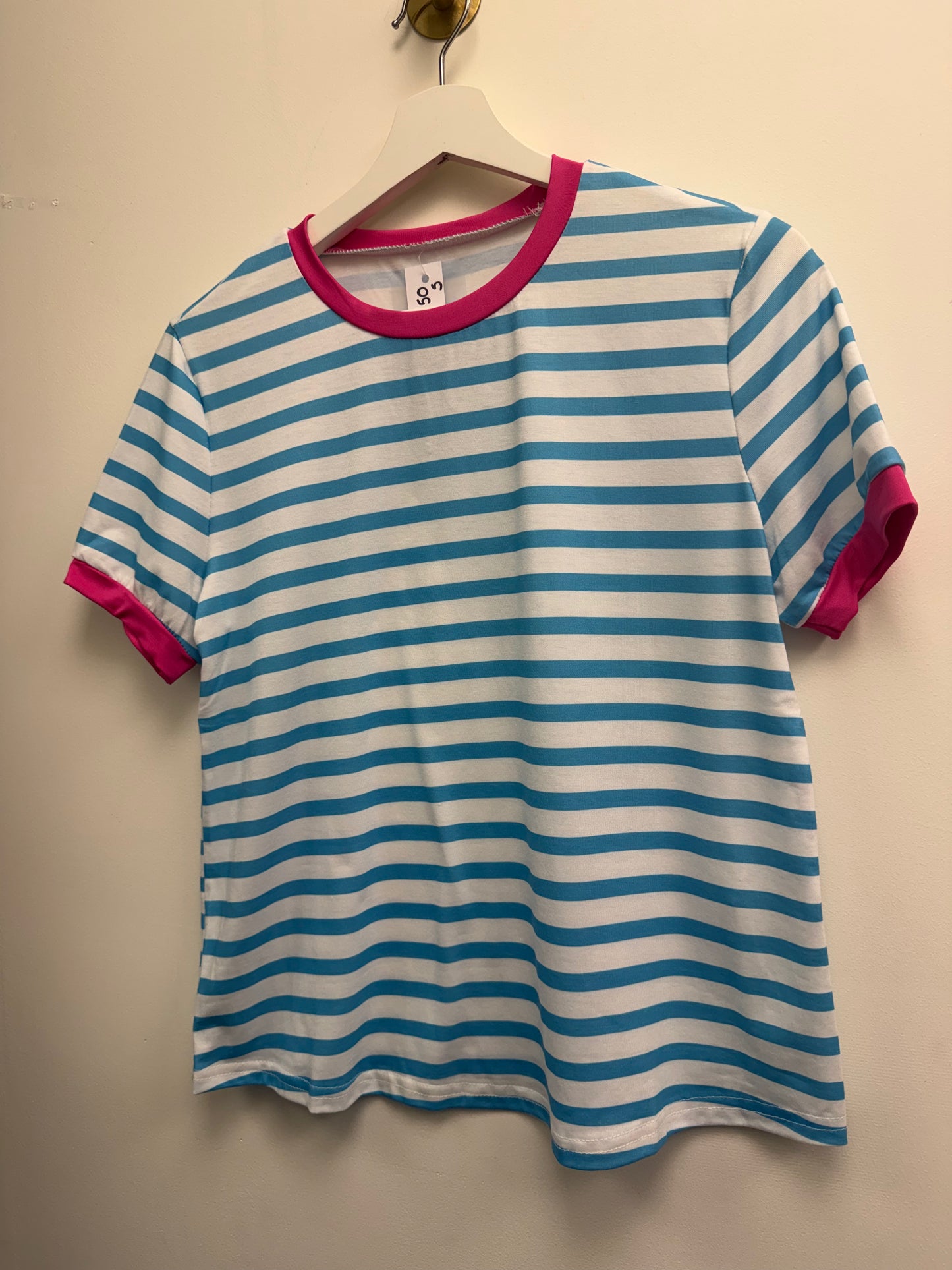 DMB Pink Trim Blue / White Striped T-Shirt