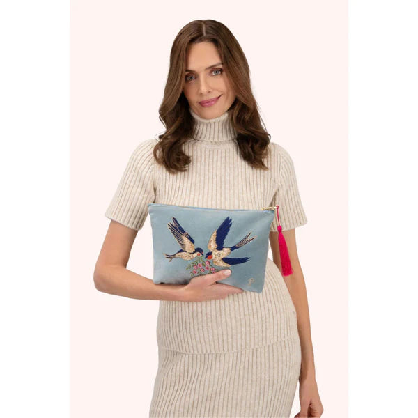Powder VELVET ZIP POUCH - SWOOPING SWALLOWS
