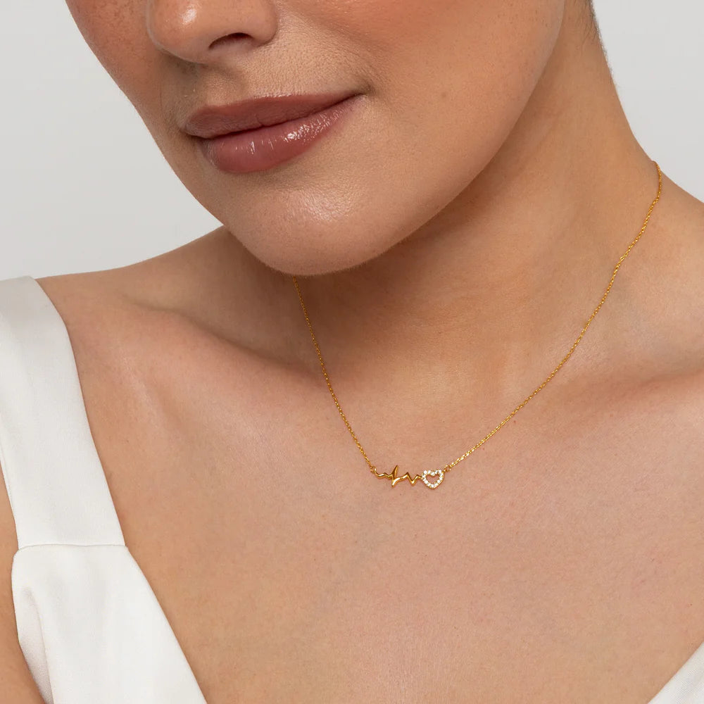 Knight & Day T537NDL The Pink Box Heartbeat Gold Necklace