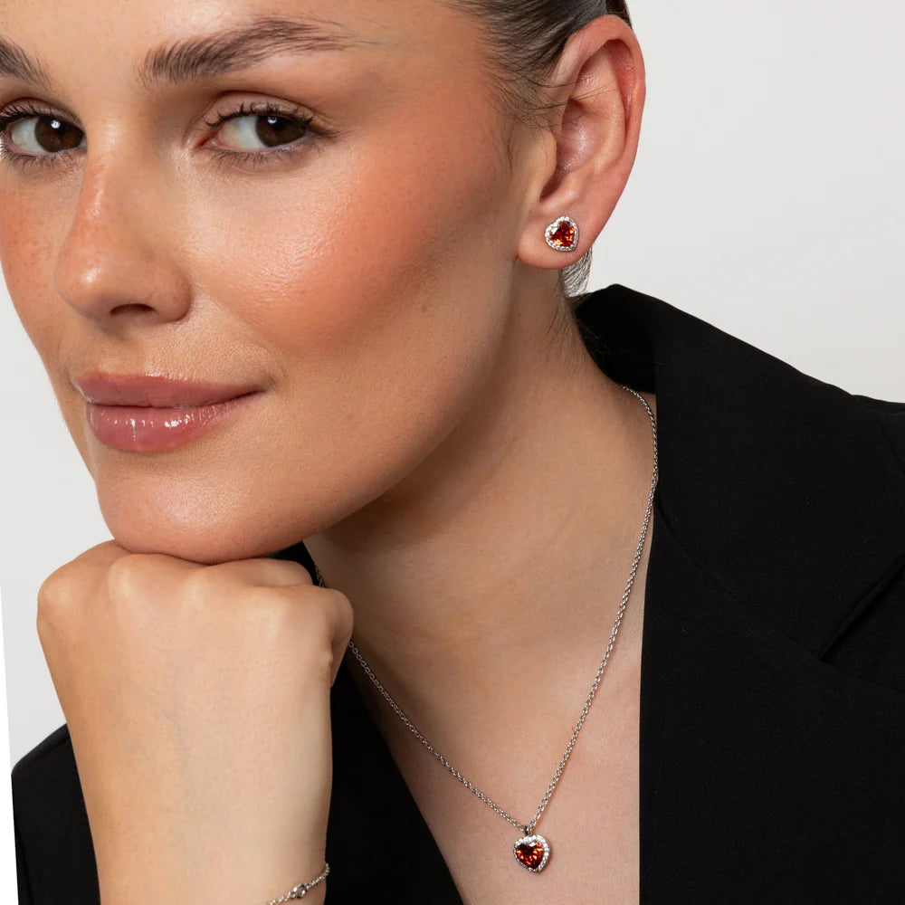 Knight & Day T586ECB Silver RedHeart Shaped Earrings