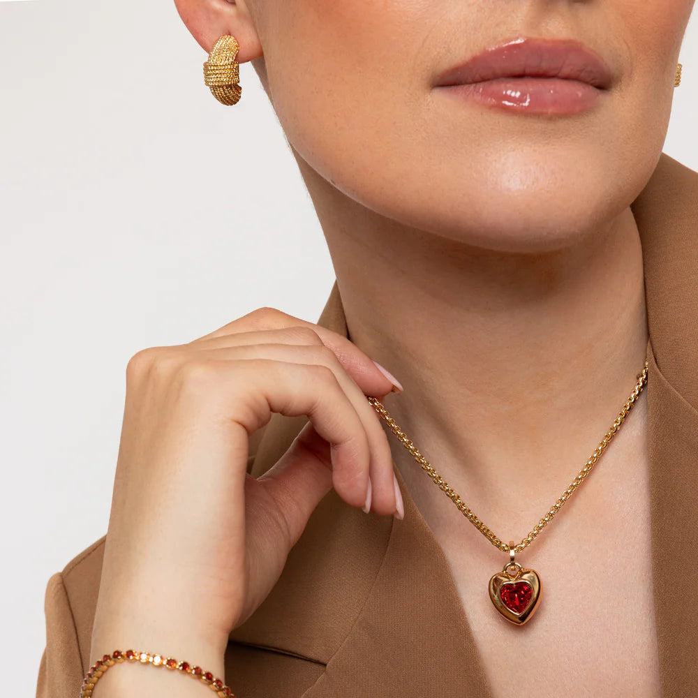 Knight & Day T602NCB Gold Ruby Heart Necklace