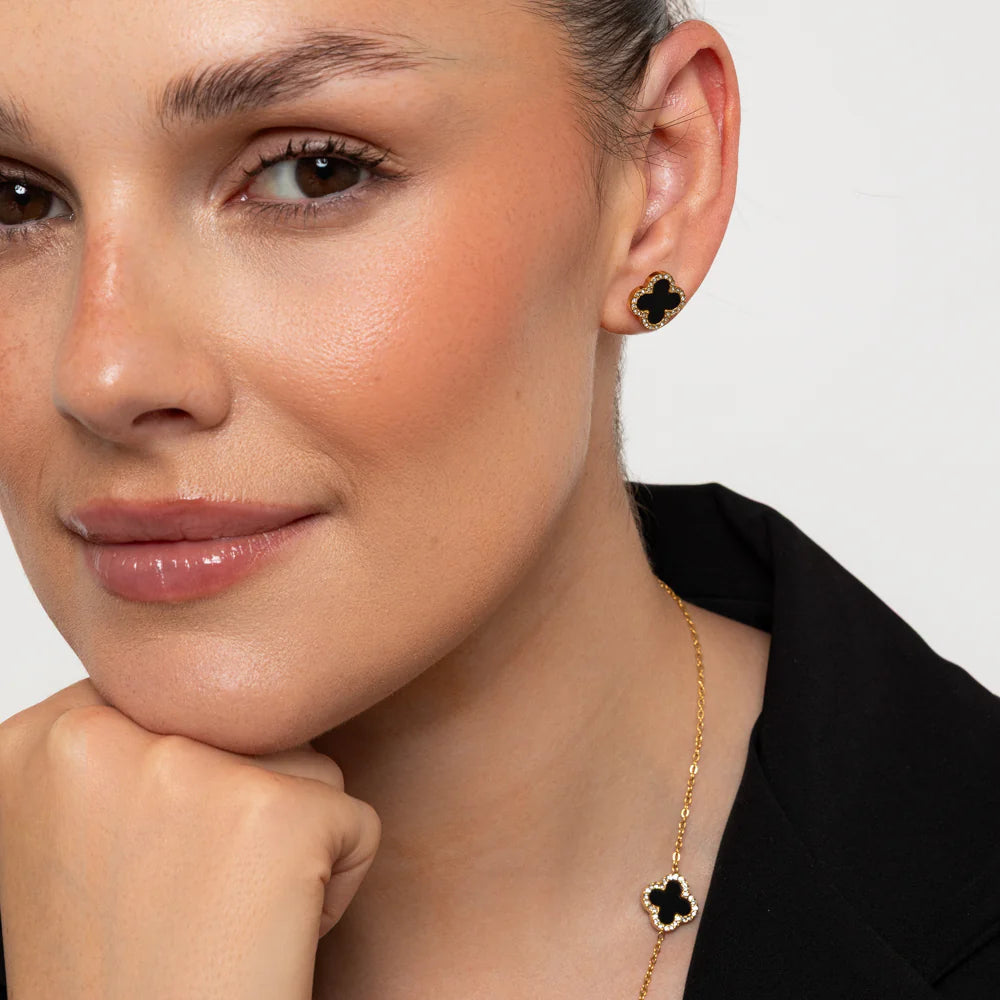 Knight & Day T709EMS Estella Shell Black Resin studs