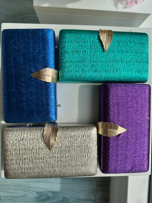 DMB Metallic Feather Clasp Clutch Bag