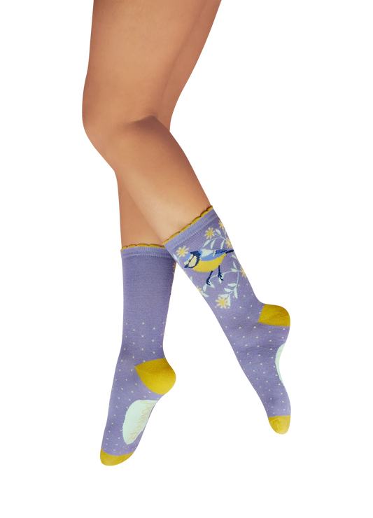 Powder Blooming Blue Tit Socks In Lavender
