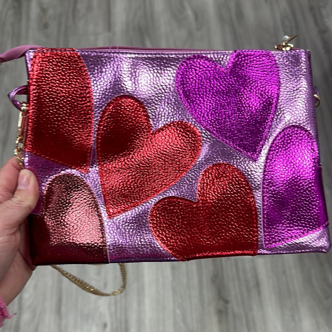 Daisy Mae Heart Metallic Cross Body Clutch Bag - Daisy Mae Boutique