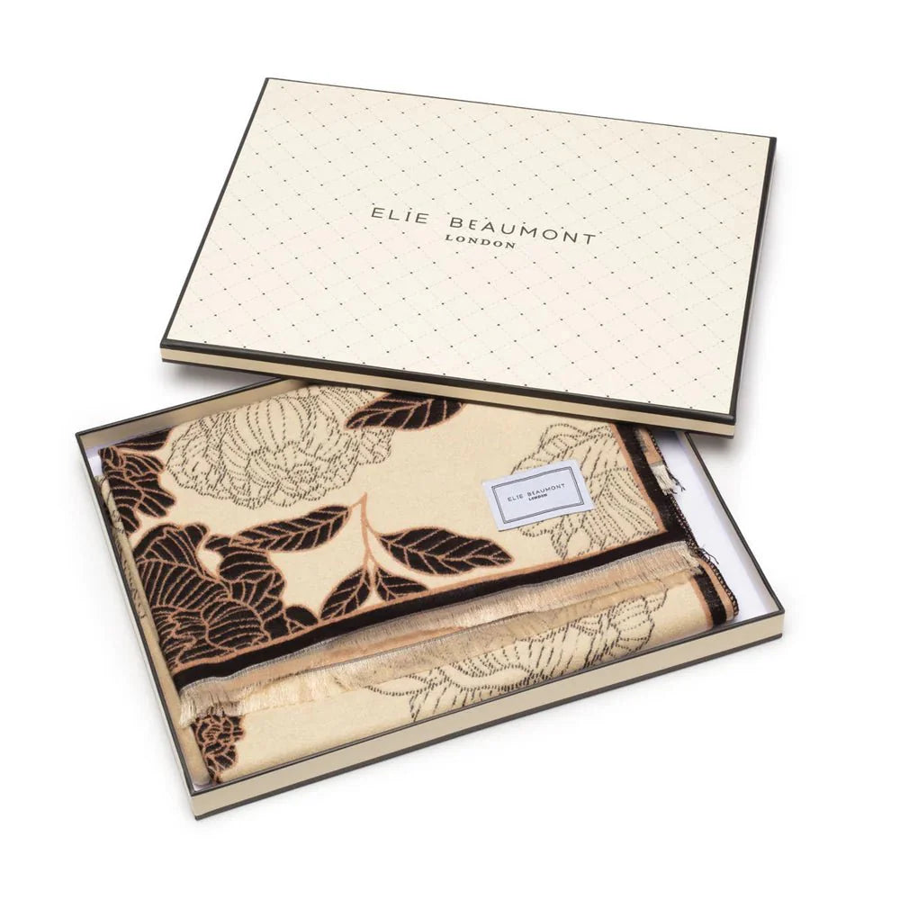 Elie Beaumont Winter Scarf - Black & Ivory Peonies - Daisy Mae Boutique