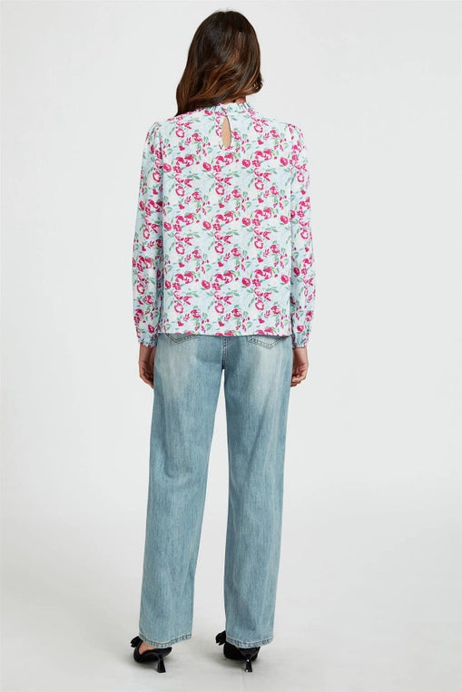 FS Collection Floral Print Frill High Neck Blouse