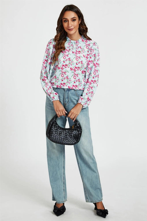 FS Collection Floral Print Frill High Neck Blouse
