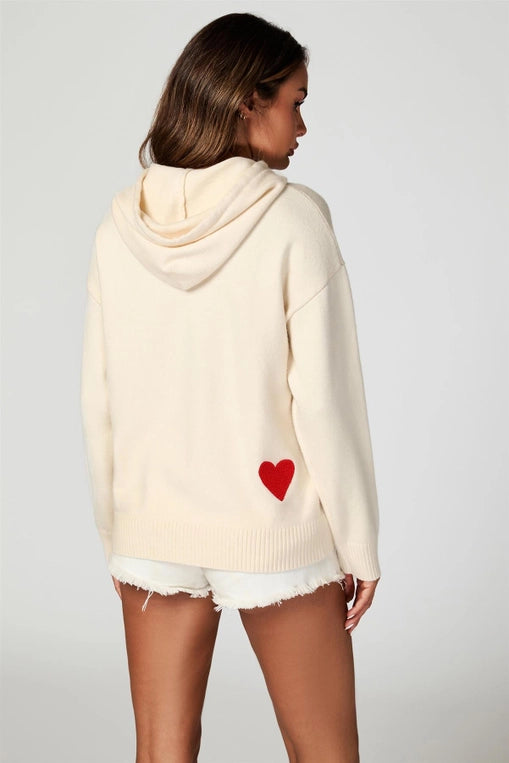 FS Collection Heart Embroidered Cream Hoodie