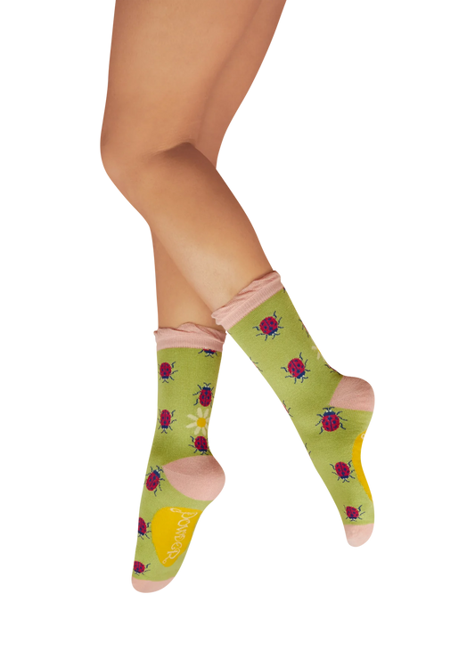 Powder Lovely Ladybirds Socks In Fern