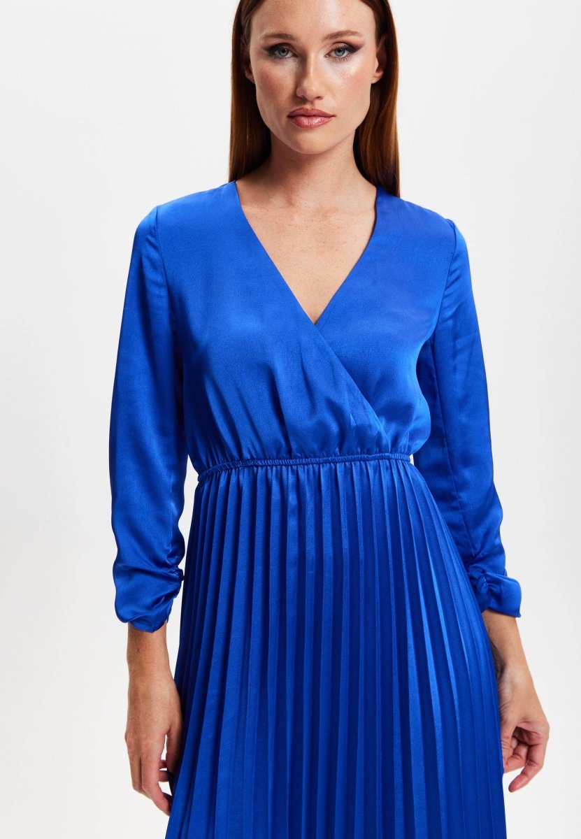 Liquorish Royal Blue Midi Dress With Pleat Details - Daisy Mae Boutique