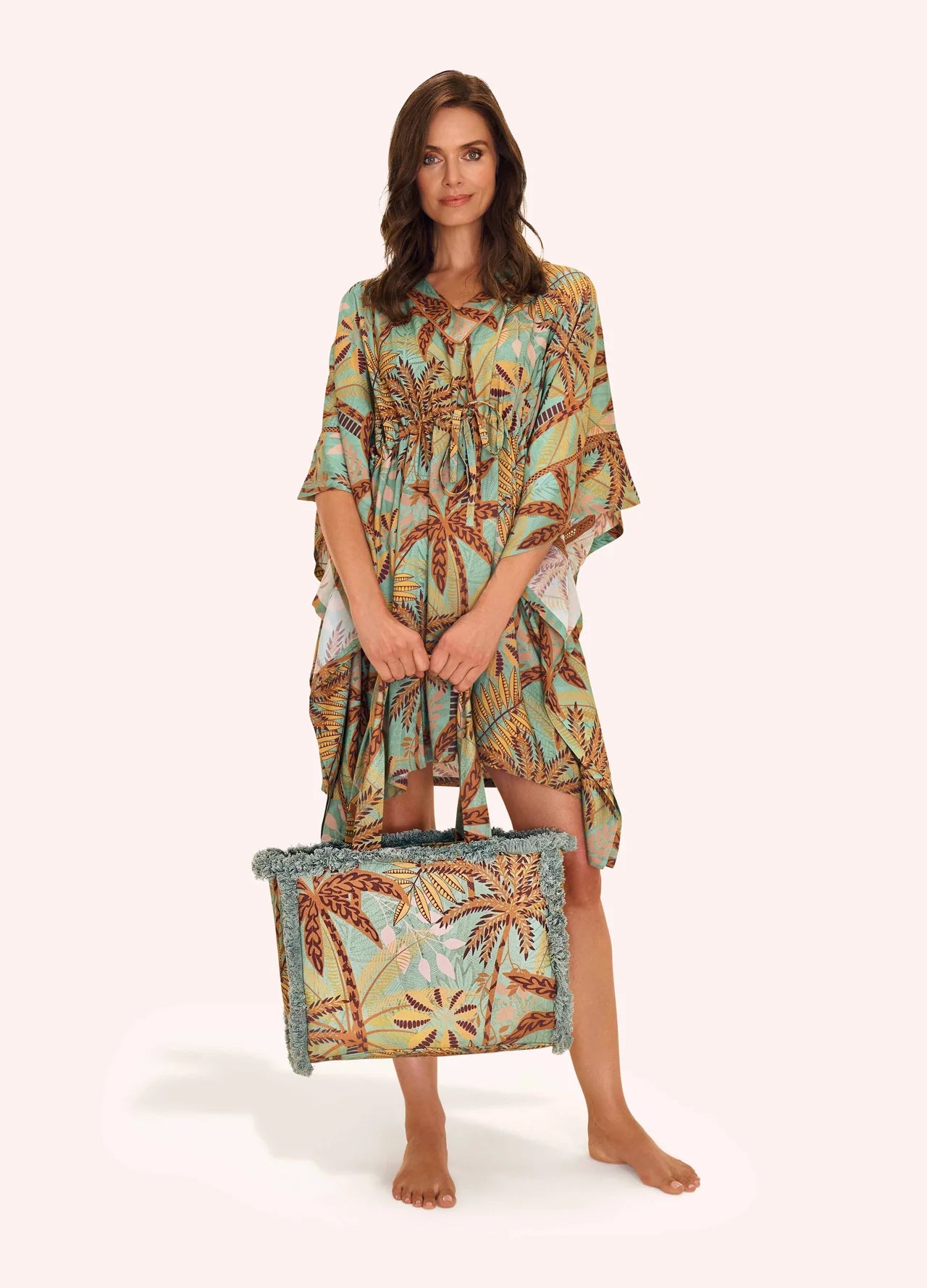 Powder Patterned Palms Beach Cover Up