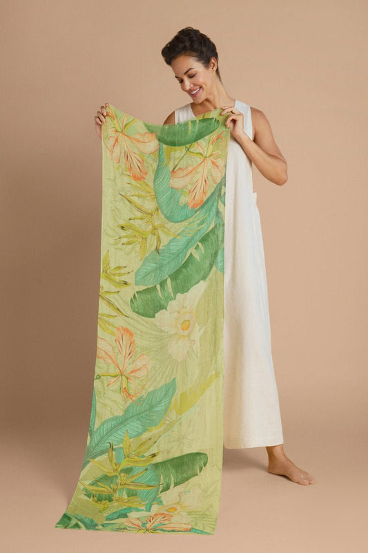 Powder 100% Linen Delicate Tropics Print Scarf Sage - Daisy Mae Boutique
