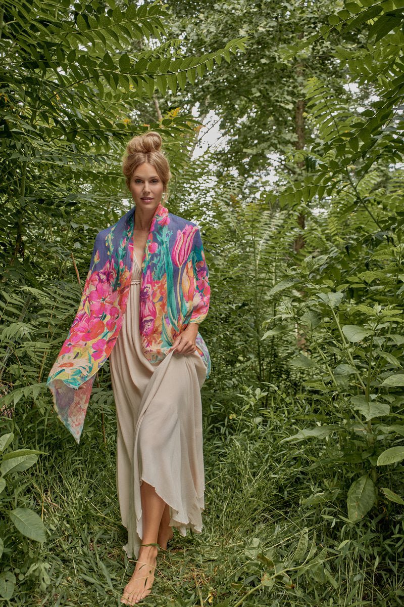 Powder 100% Linen Impressionist Garden Print Scarf Indigo - Daisy Mae Boutique