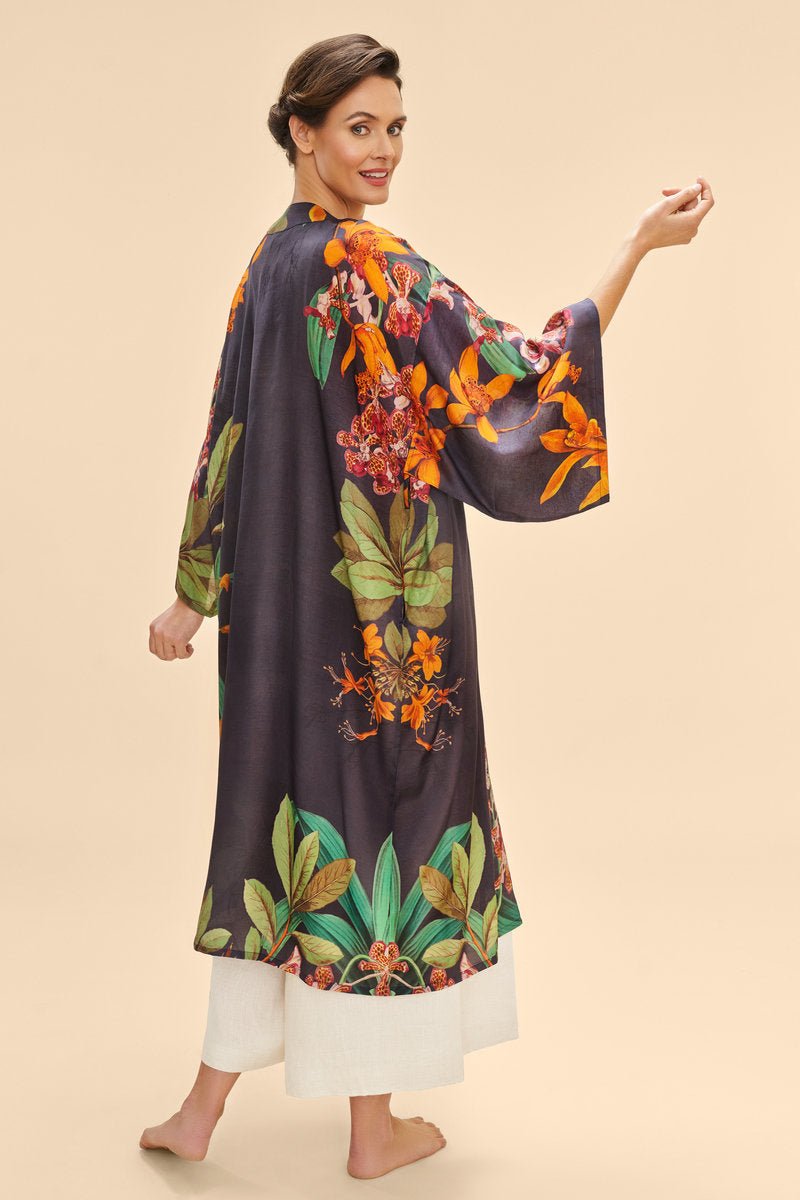 Powder Botany Bliss In Charcoal Kimono Gown - Daisy Mae Boutique