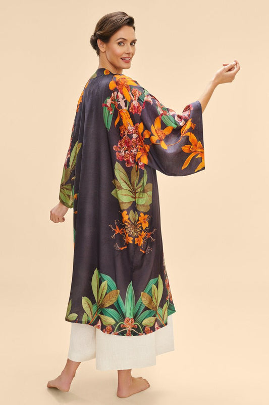 Powder Botany Bliss In Charcoal Kimono Gown - Daisy Mae Boutique