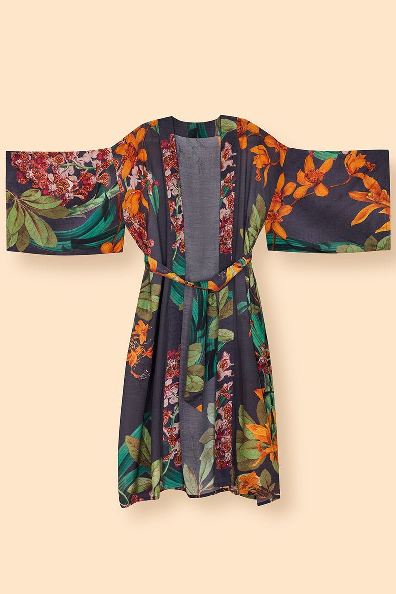 Powder Botany Bliss In Charcoal Kimono Gown - Daisy Mae Boutique