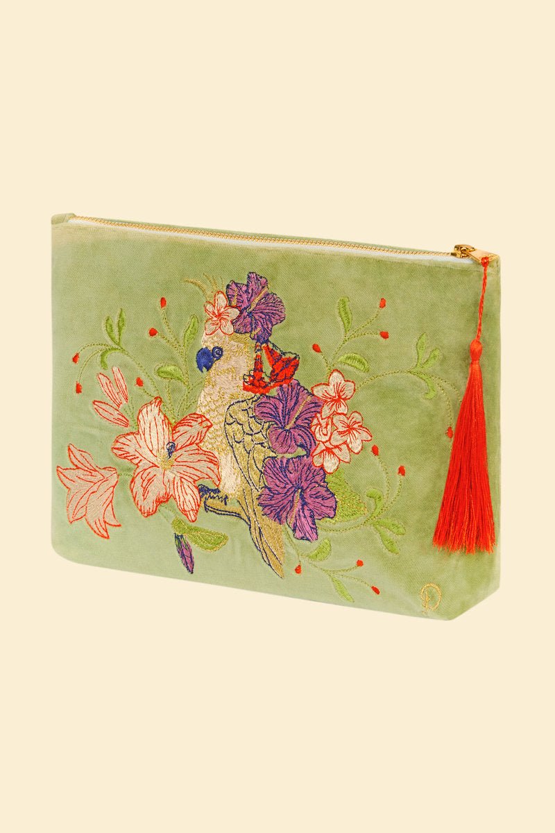 Powder Cockatoo Velvet Zip Pouch - Daisy Mae Boutique