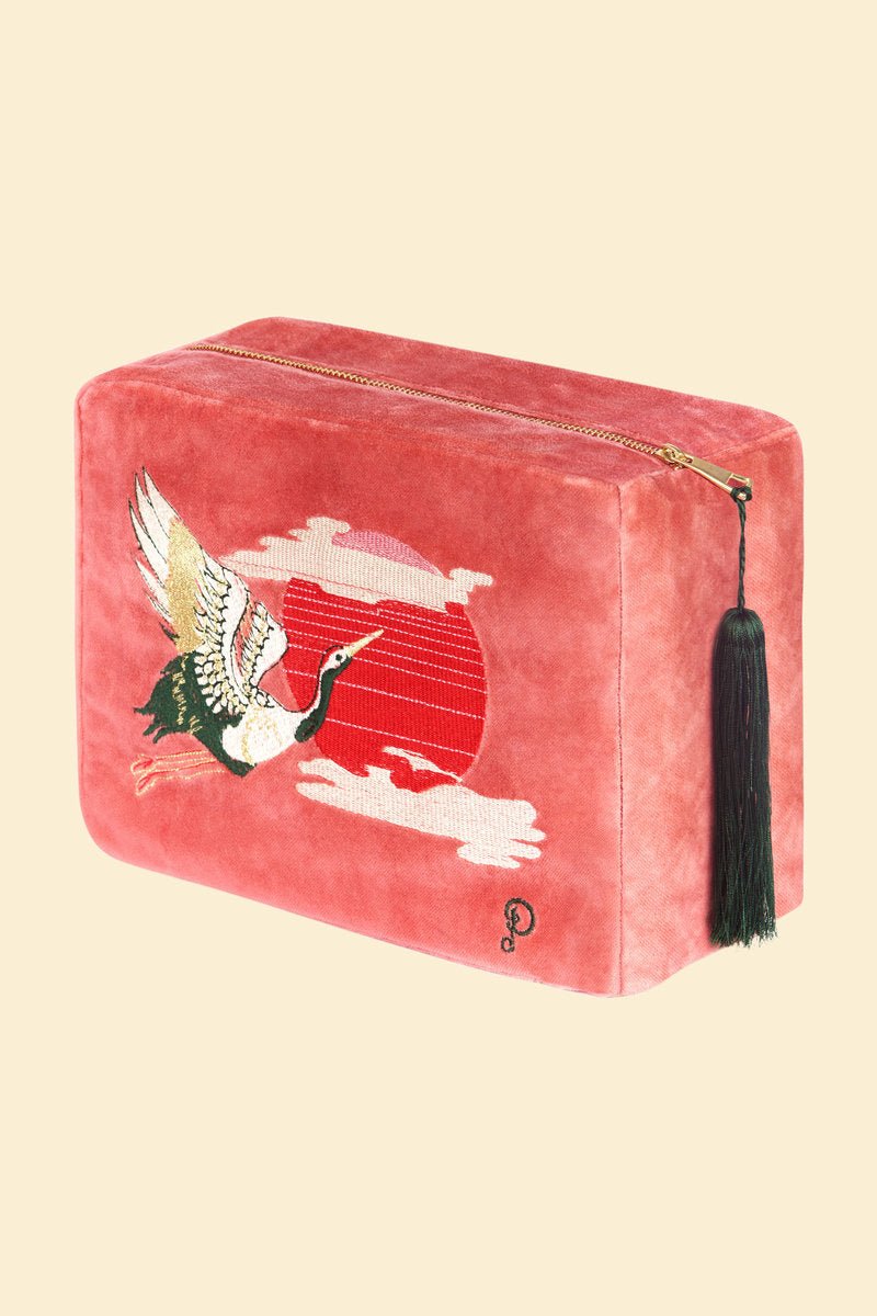 Powder Crane At Sunrise Velvet Vanity Bag - Daisy Mae Boutique