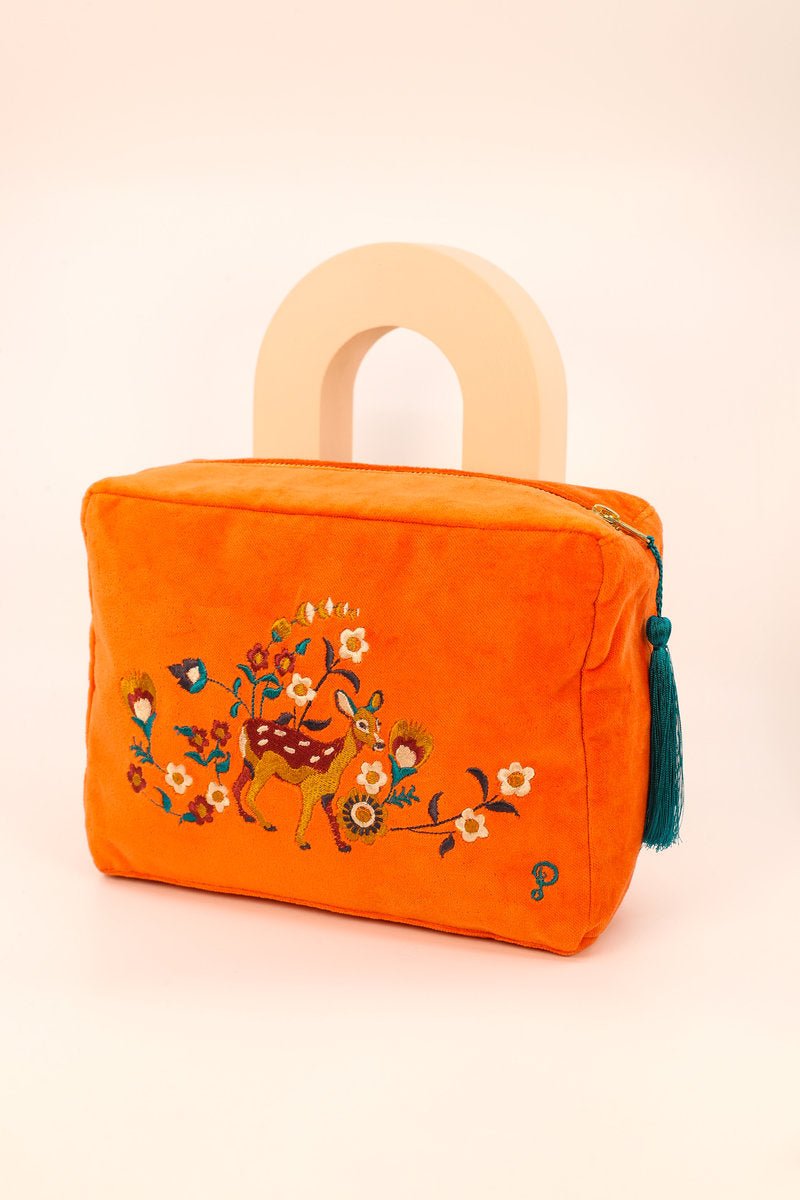 Powder Fawn In A Meadow Velvet Washbag - Daisy Mae Boutique
