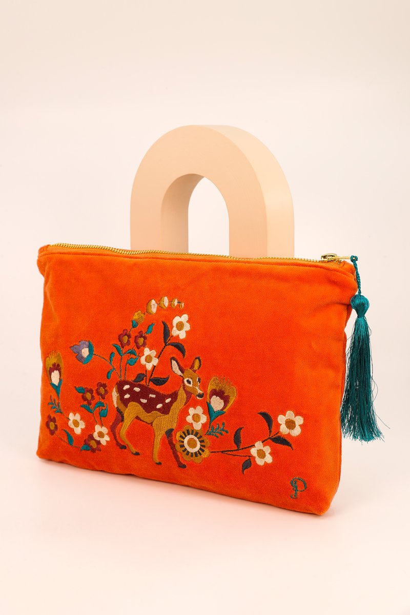 Powder Fawn In A Meadow Velvet Zip Pouch - Daisy Mae Boutique