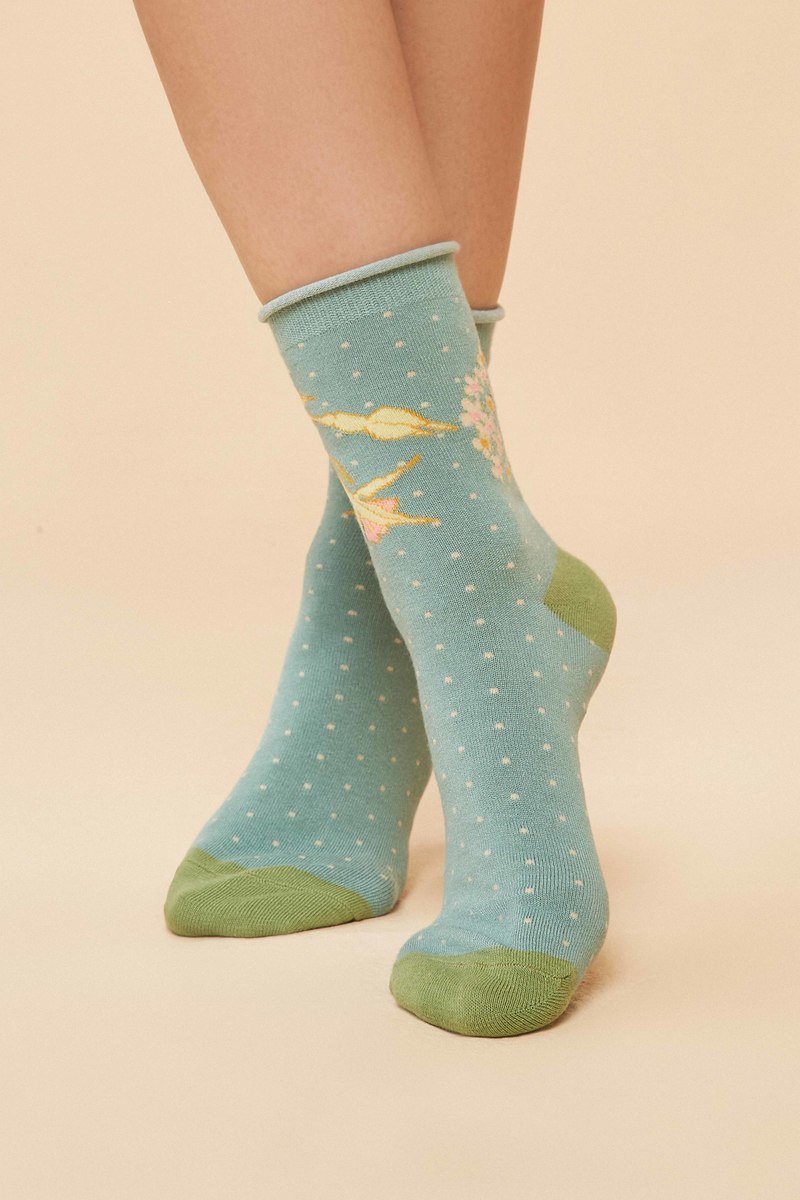Powder Hummingbird Socks Aqua - Daisy Mae Boutique