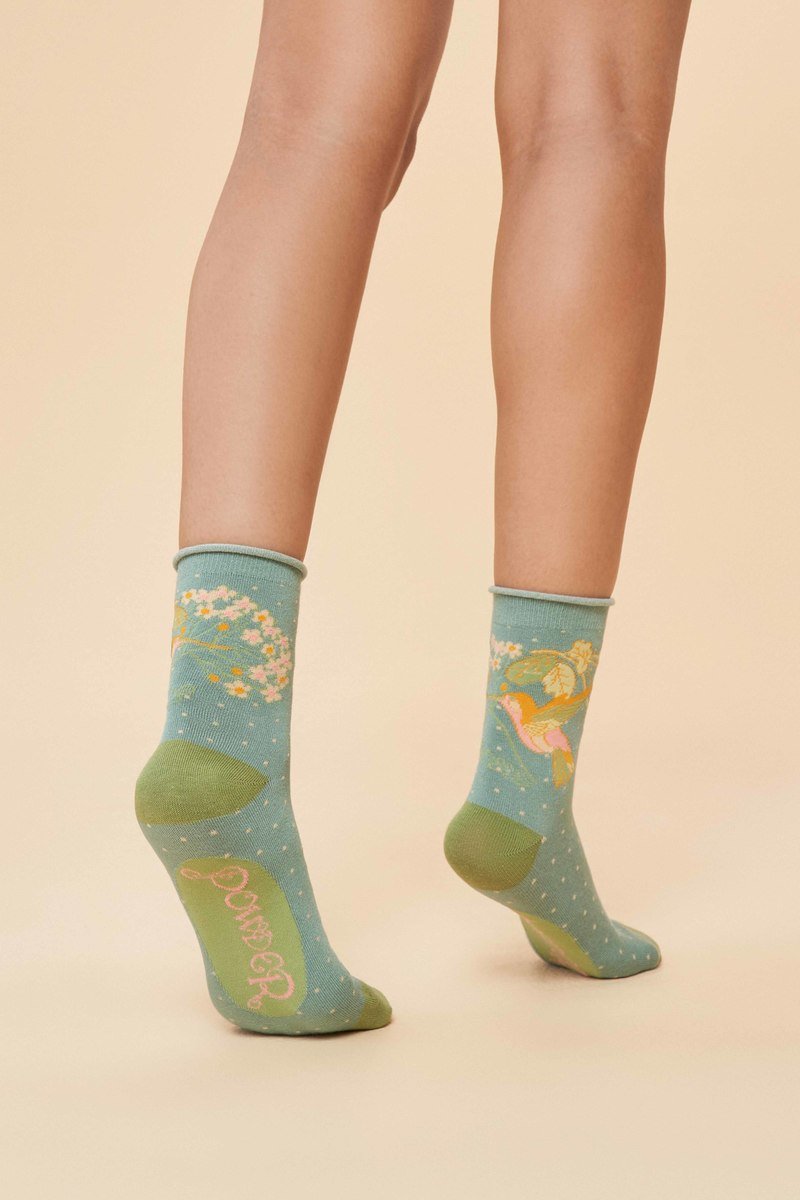 Powder Hummingbird Socks Aqua - Daisy Mae Boutique