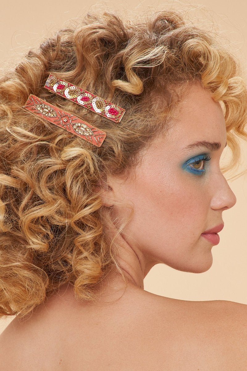 Powder Narrow Jewelled Hair Bar (Set of 2) Rose Deco - Daisy Mae Boutique