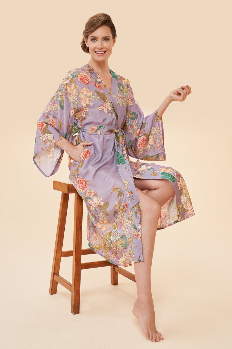 Powder Prancing Tiger Kimono Gown - Daisy Mae Boutique
