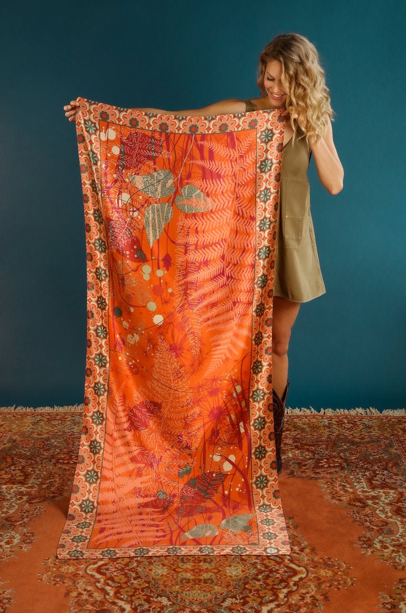 Powder Satin Print Freehand Forest Scarf - Daisy Mae Boutique