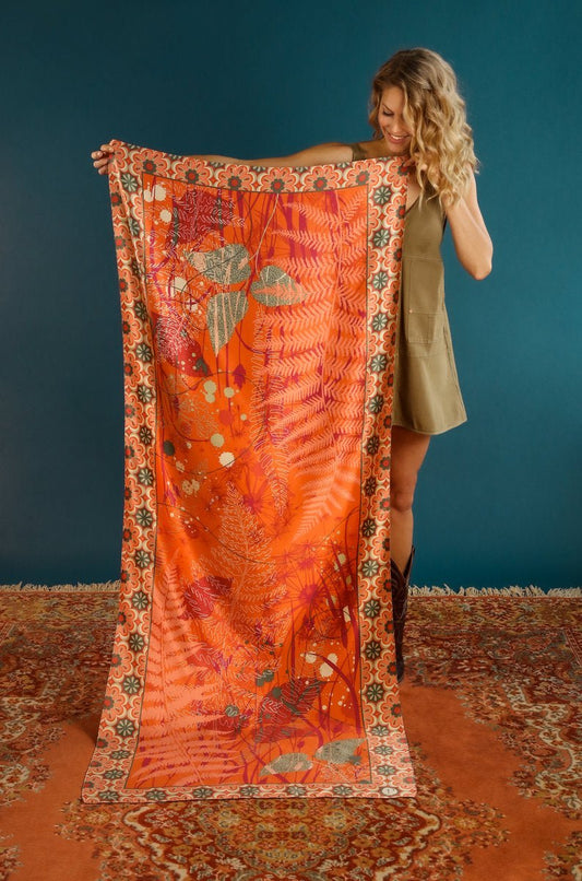 Powder Satin Print Freehand Forest Scarf - Daisy Mae Boutique