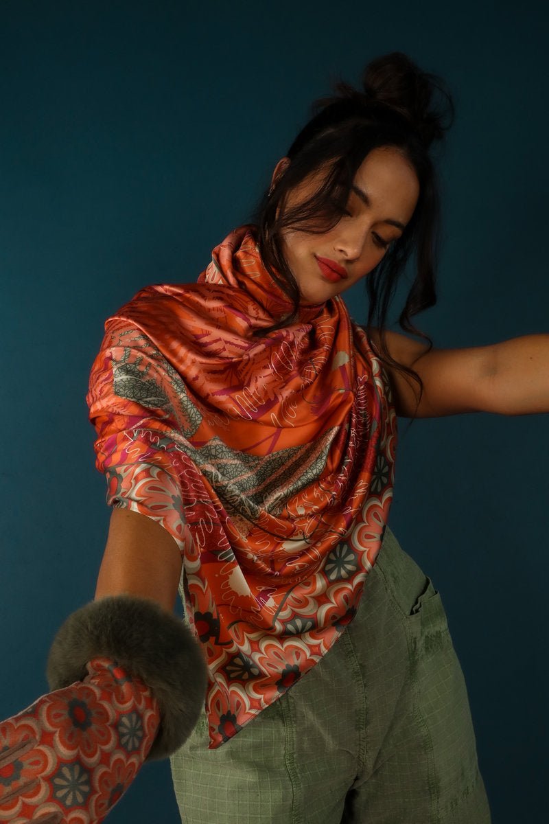Powder Satin Print Freehand Forest Scarf - Daisy Mae Boutique