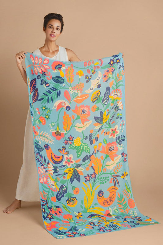 Powder Scandinavian Flora And Fauna Scarf - Daisy Mae Boutique