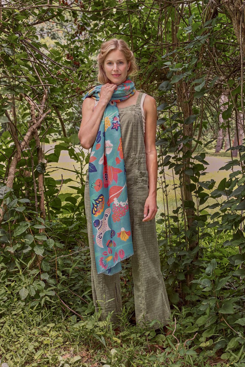 Powder Scandinavian Flora And Fauna Scarf - Daisy Mae Boutique