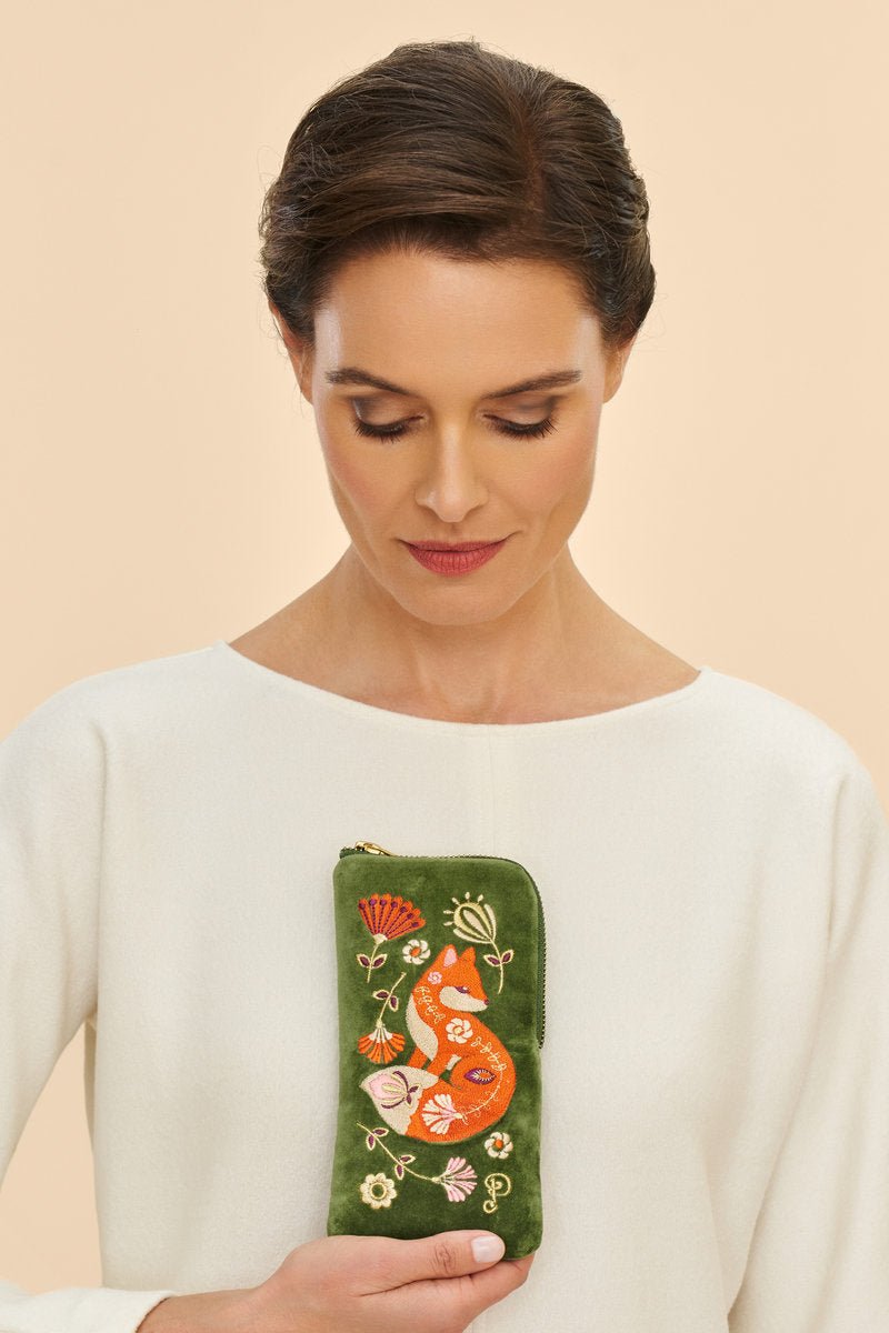 Powder Velvet Embroidered Glasses Pouch - Scandinavian Fox - Daisy Mae Boutique
