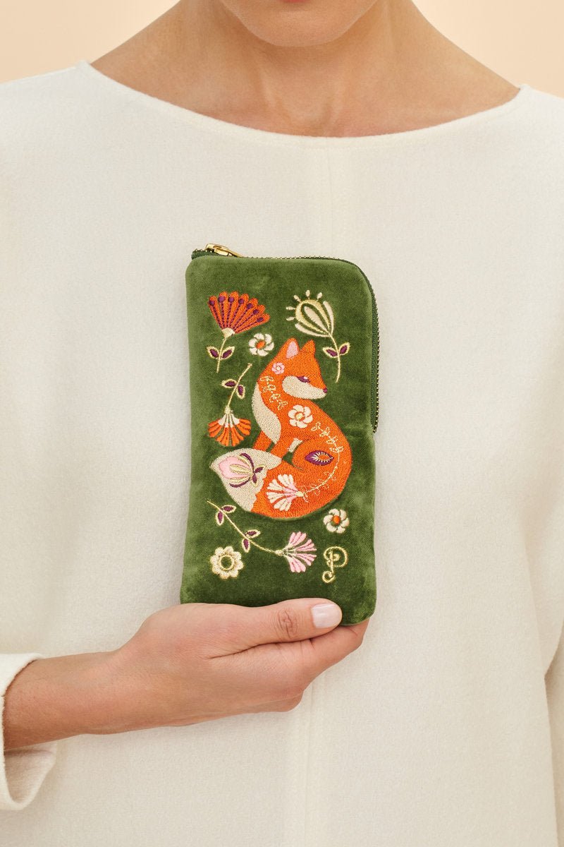 Powder Velvet Embroidered Glasses Pouch - Scandinavian Fox - Daisy Mae Boutique