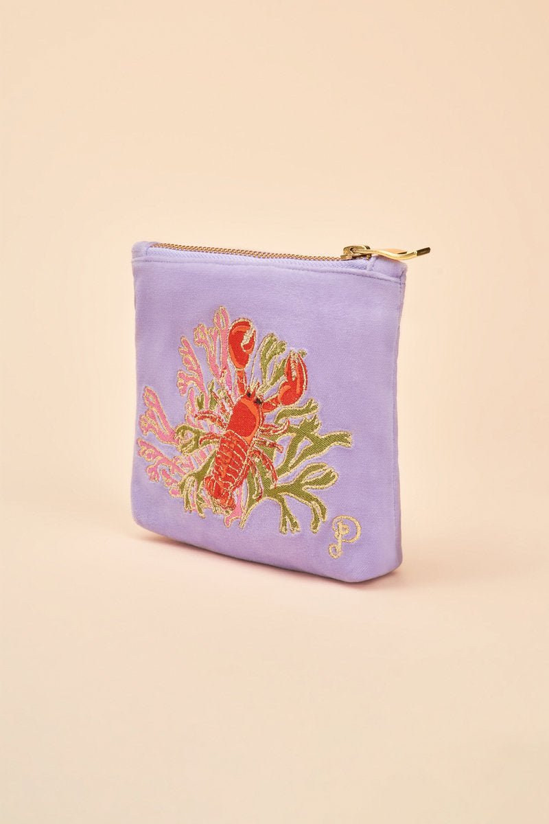 Powder Velvet Embroidered Mini Pouch - Lobster Buddies - Daisy Mae Boutique