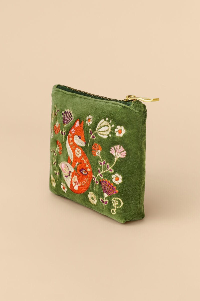 Powder Velvet Embroidered Mini Pouch - Scandinavian Fox - Daisy Mae Boutique