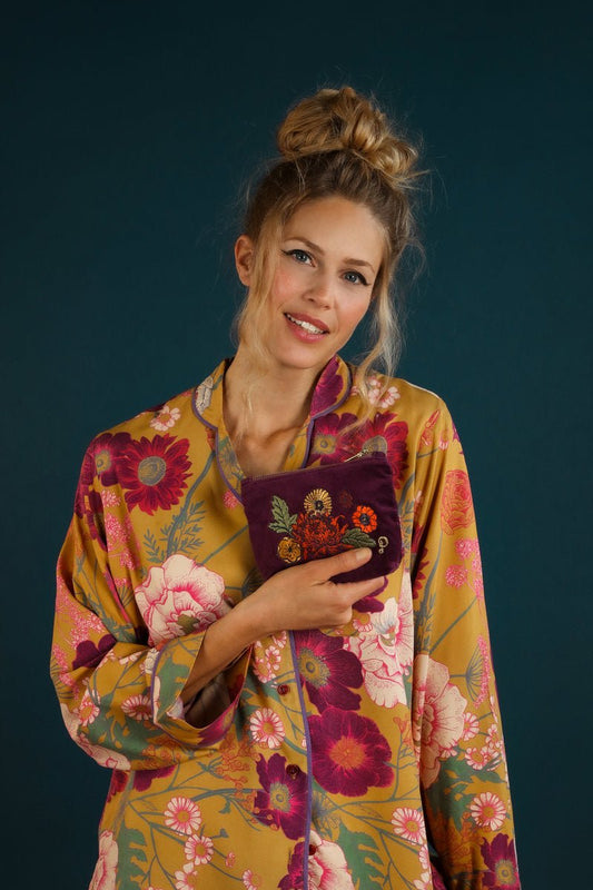 Powder Vintage Flora Velvet Mini Pouch - Daisy Mae Boutique