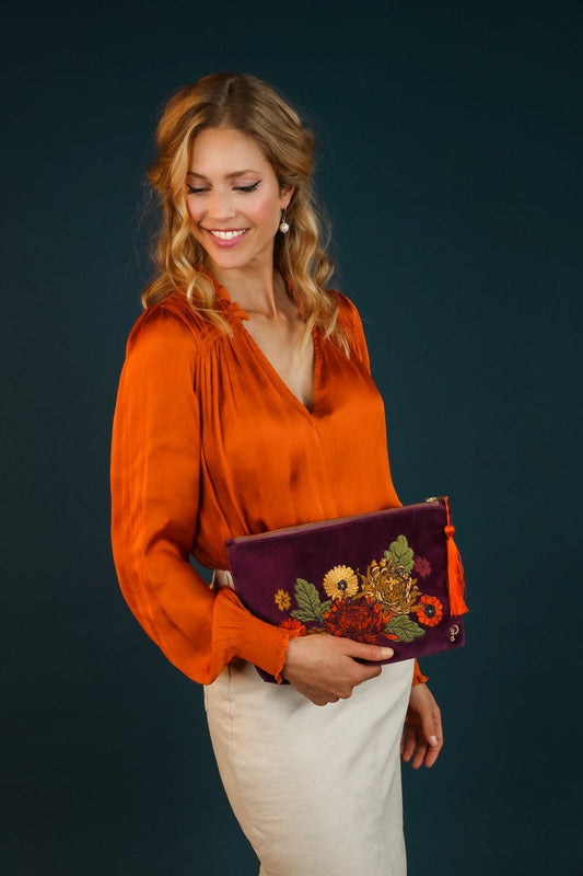 Powder Vintage Flora Velvet Zip Pouch - Daisy Mae Boutique