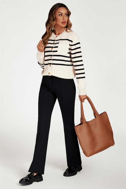 FS Collection Pocket Stripe Cream Cardigan