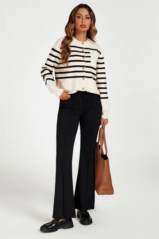 FS Collection Pocket Stripe Cream Cardigan
