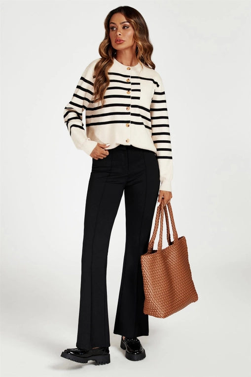 FS Collection Pocket Stripe Cream Cardigan