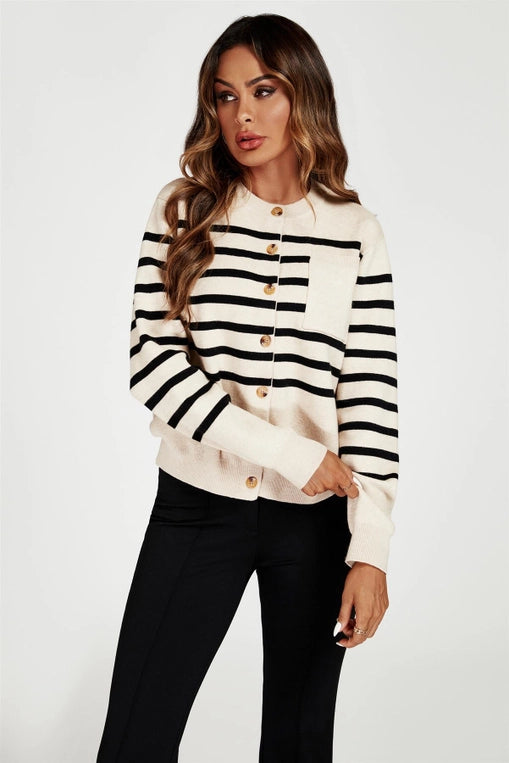 FS Collection Pocket Stripe Cream Cardigan