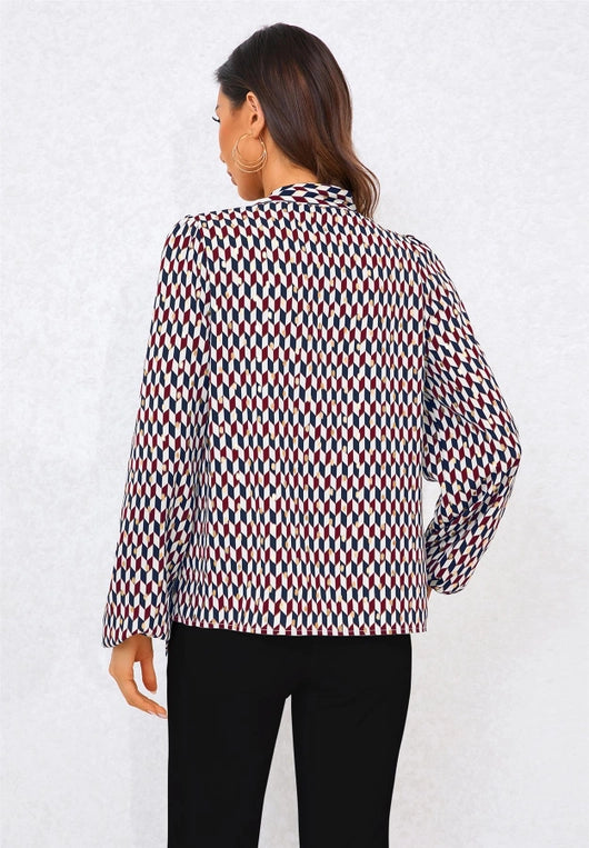 FS Collection Geo Print Side Tie Blouse in Wine