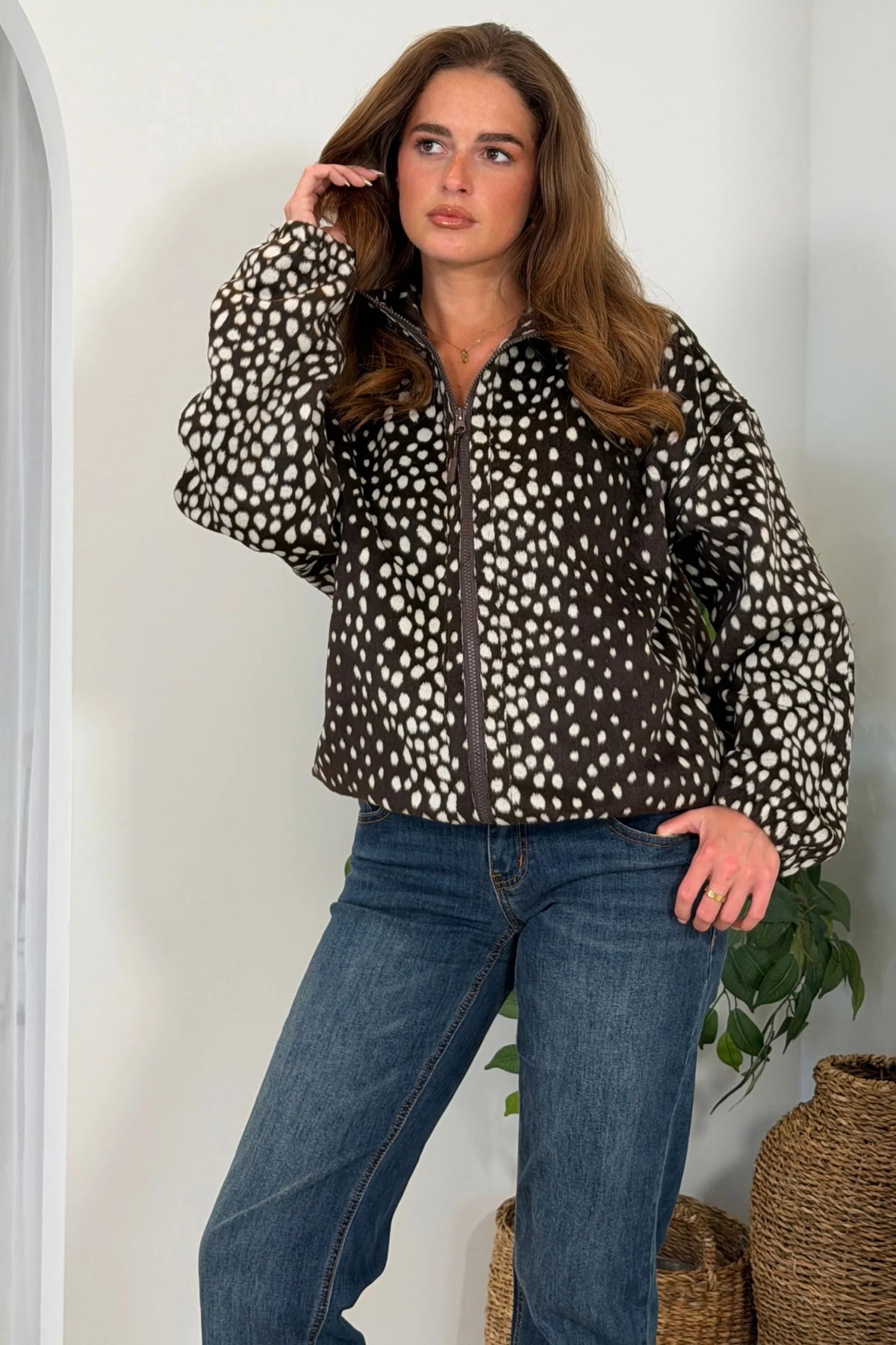 GIM Simmy Deer Print Zip Up
Fleece Brown