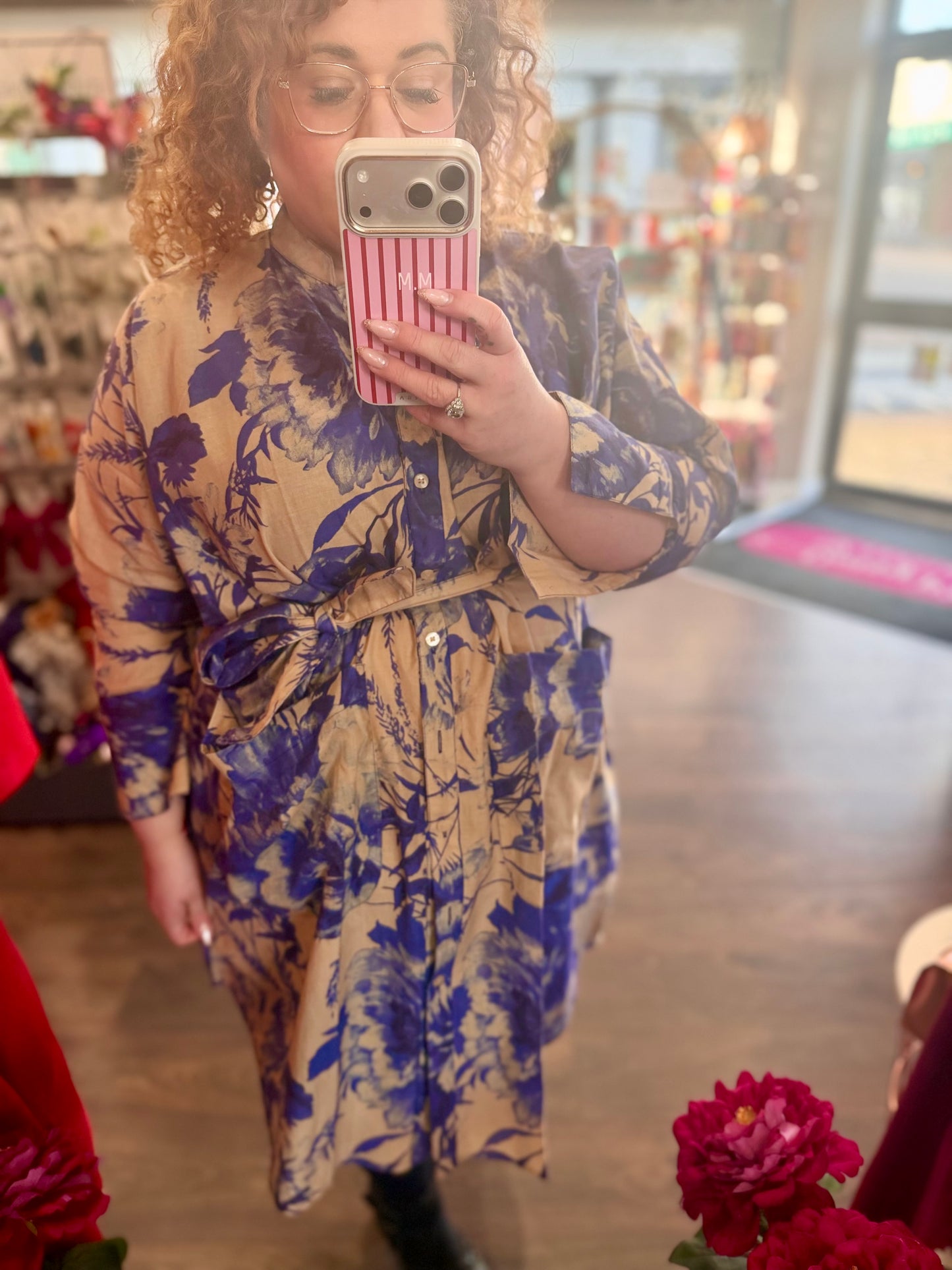 Powder China Blooms Shirt Dresd