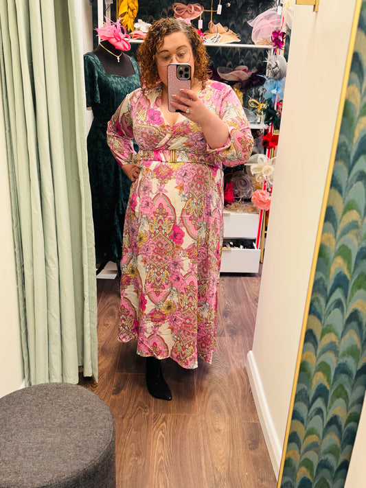 Amber Pink Paisley Cross Over Maxi Dress